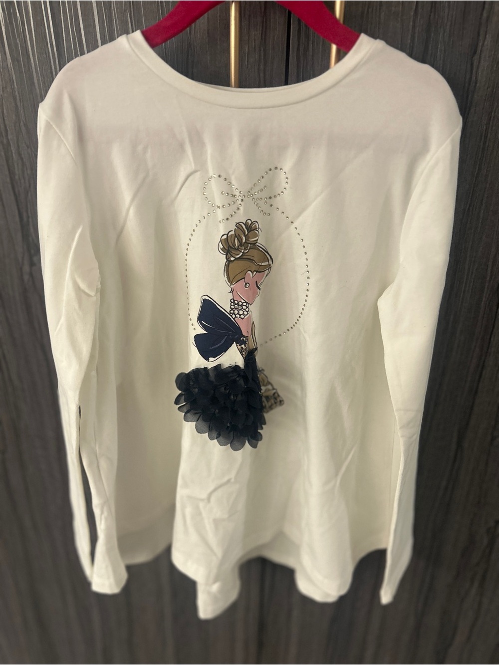Mayoral White Long-Sleeve Top with Navy Bow & 3D Navy Skirt